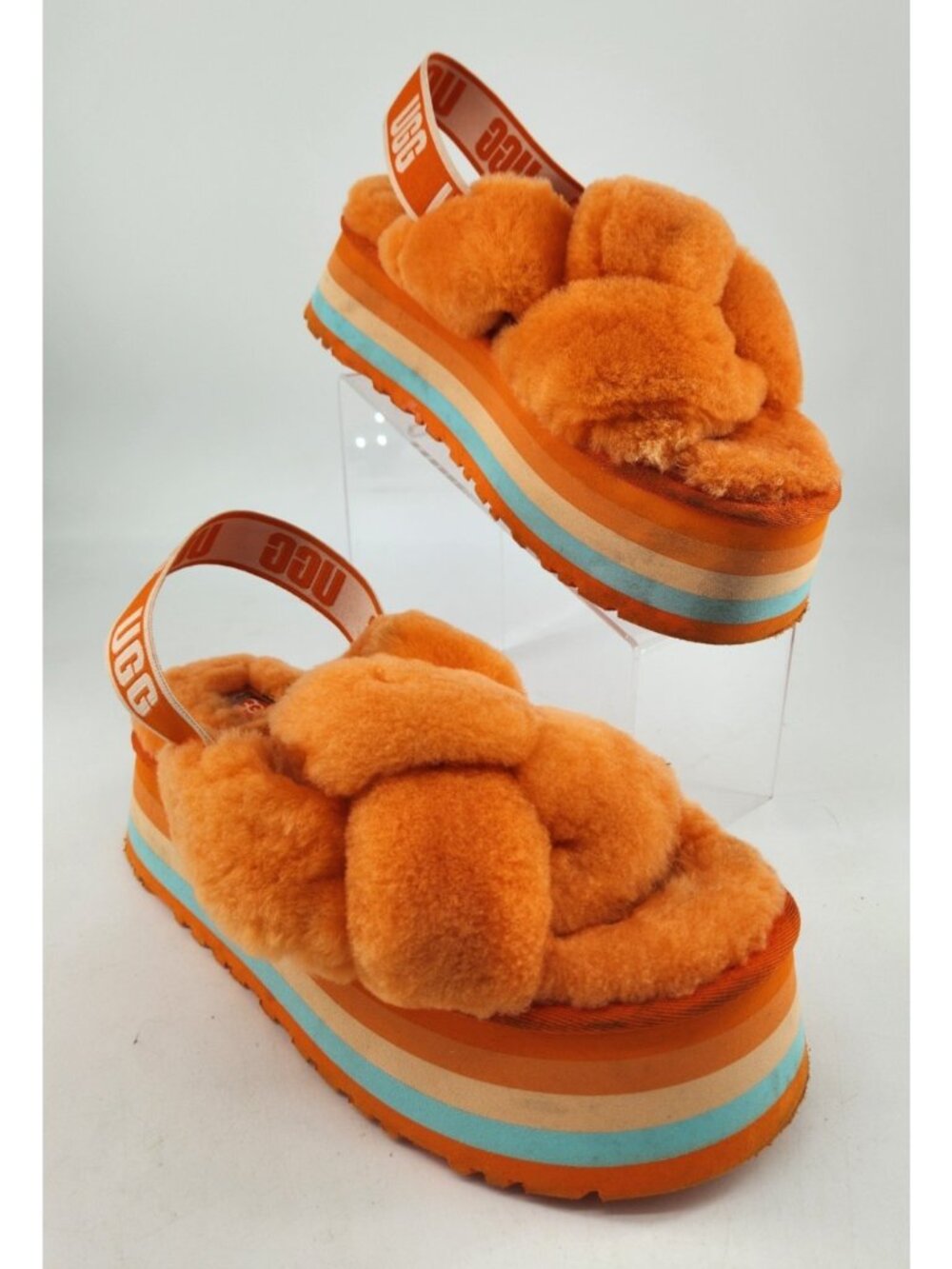 UGG Disco Knot‎ Women's Size 10 Orange Lamb Fur Platform Slides Sandal 1126383